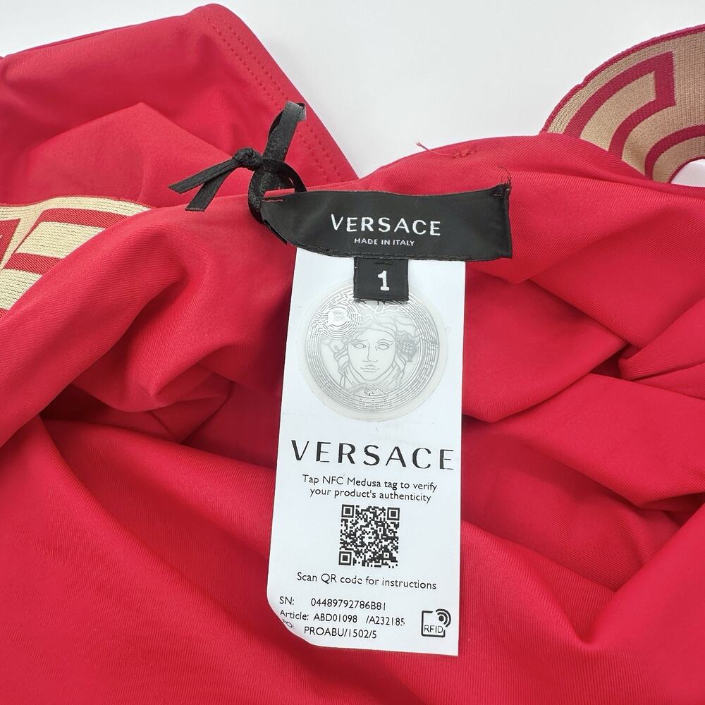 NWT Versace Greca Strap One Piece Swimsuit Size 1 / XS Red Gold $425 - Picture 8 of 10